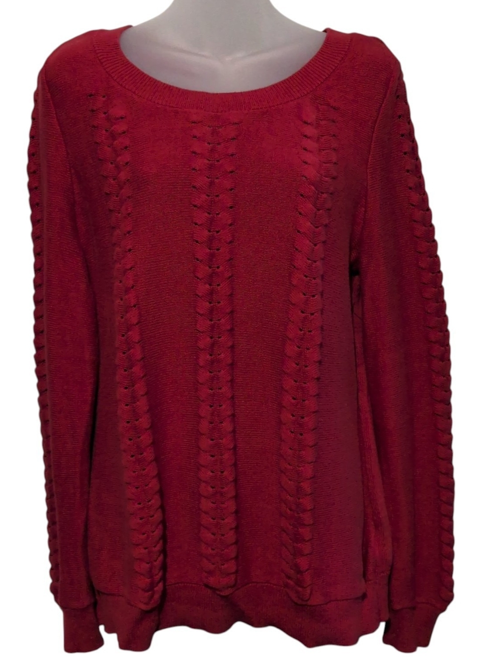 MICHAEL Michael Kors Large Cable-Stitch Crew Neck Sweater 100% Cotton Red